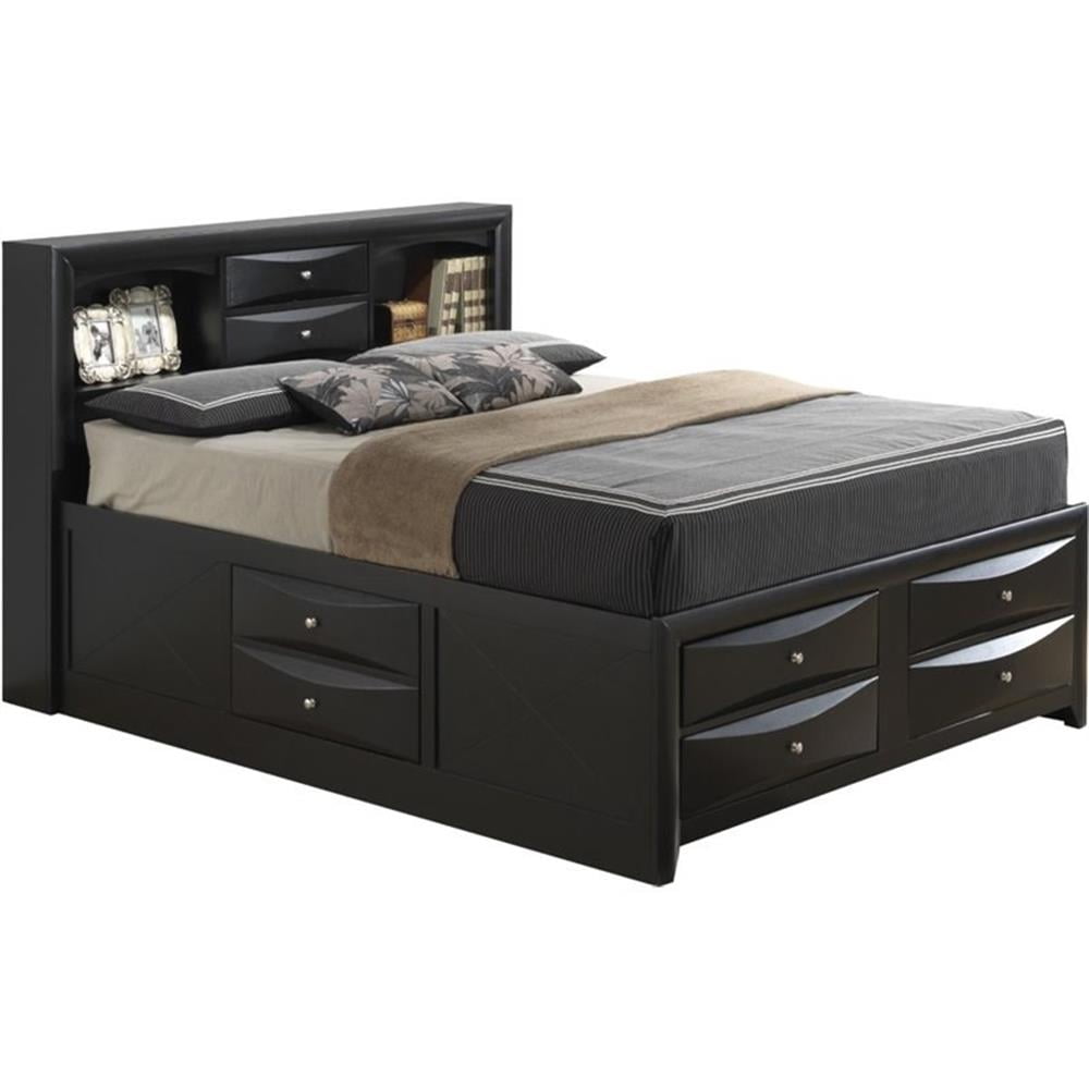 Maklaine Wood King Bookcase Storage Bed with Open Shelves &amp; Drawers in ...