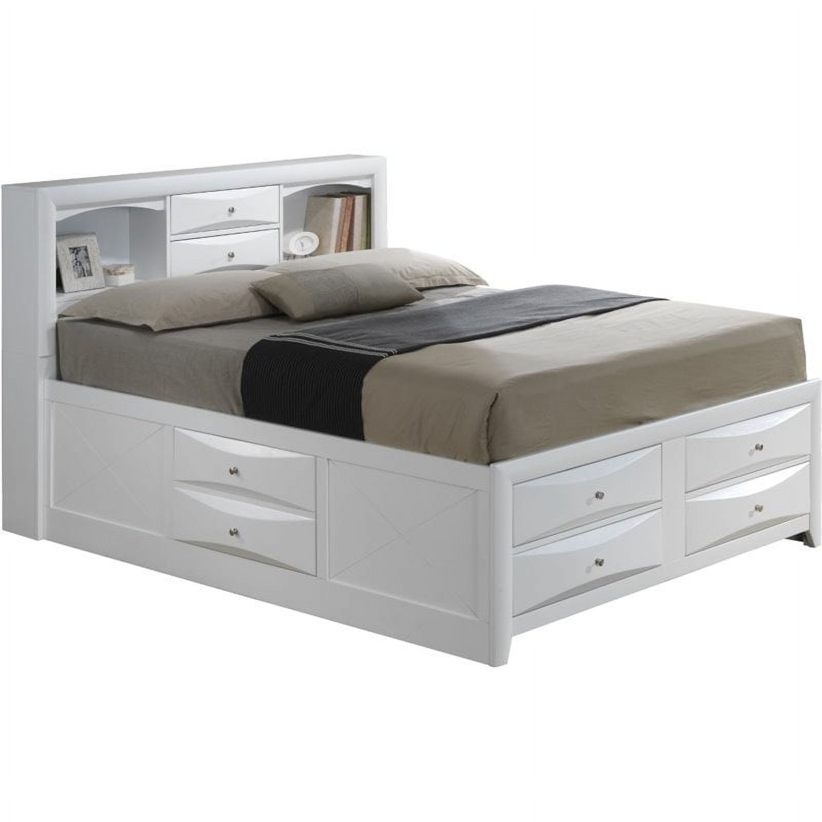 Maklaine Wood King Bookcase Storage Bed with Open Shelves & Drawers in