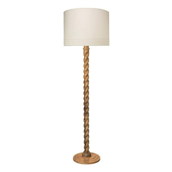 Maklaine Wood & Linen Floor Lamp with Drum Shade in Brown/White