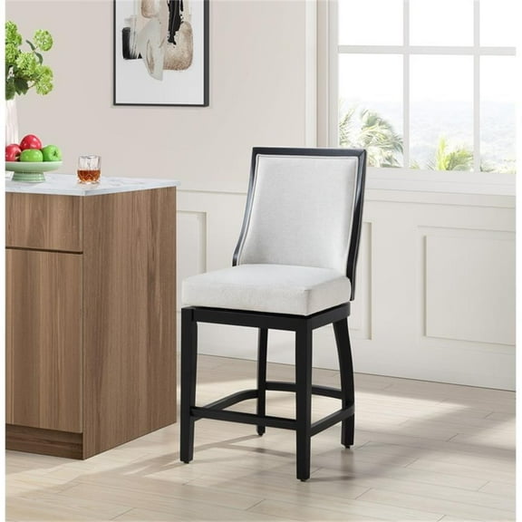 Maklaine Wood Modern Traditional 24in Swivel Barstool in Black