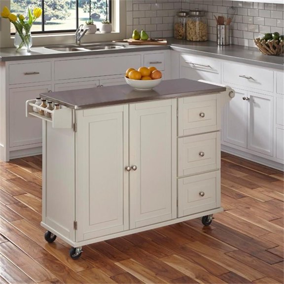 Maklaine Wood Modern Traditional Kitchen Cart in Off White Finish