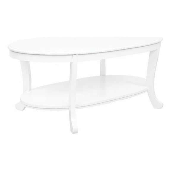 Maklaine Wood Oval Coffee Table with Shelf in White Painted Finish