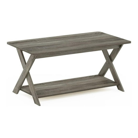 Maklaine Wood Simplistic Criss-Crossed Coffee Table in French Oak Gray