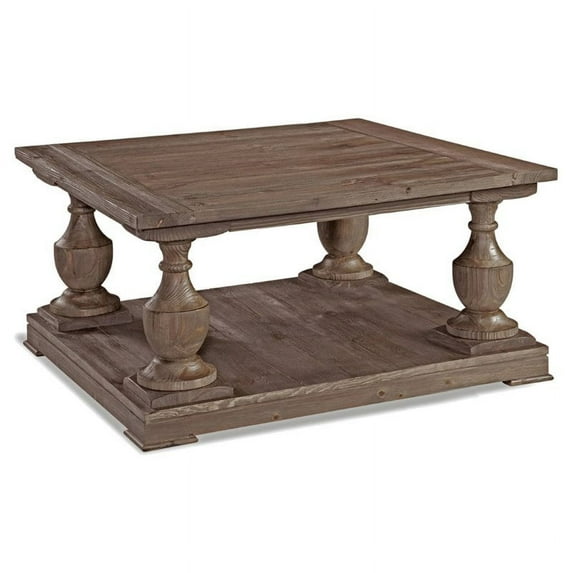 Maklaine Wood Square Cocktail Table in Smoked Barnwood Brown