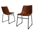 thumbnail image 1 of MaklaineMinimal Bronze Finish Faux Leather Side Chairs (Set of 2), 1 of 2