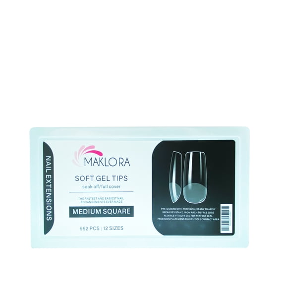Maklora Soft Gel Tips Transparent False Nails Medium Square 552 Pieces