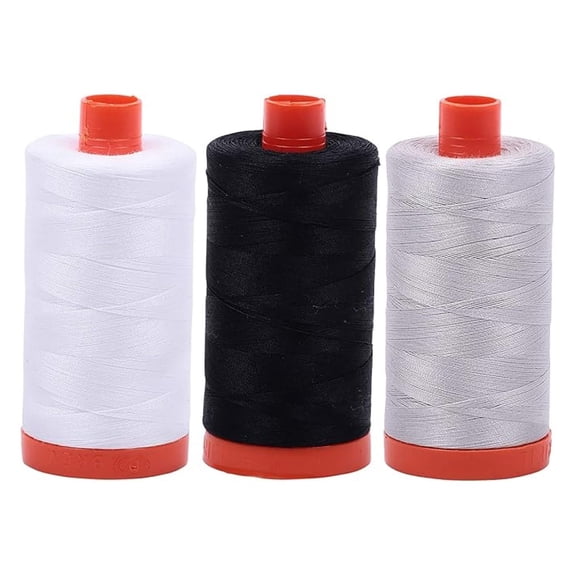 Mako 50wt Cotton Thread Bundle - Large Spools for Quilting, Embroidery & Sewing - White, Black, Aluminum & Natural White - 1422 Yards Each
