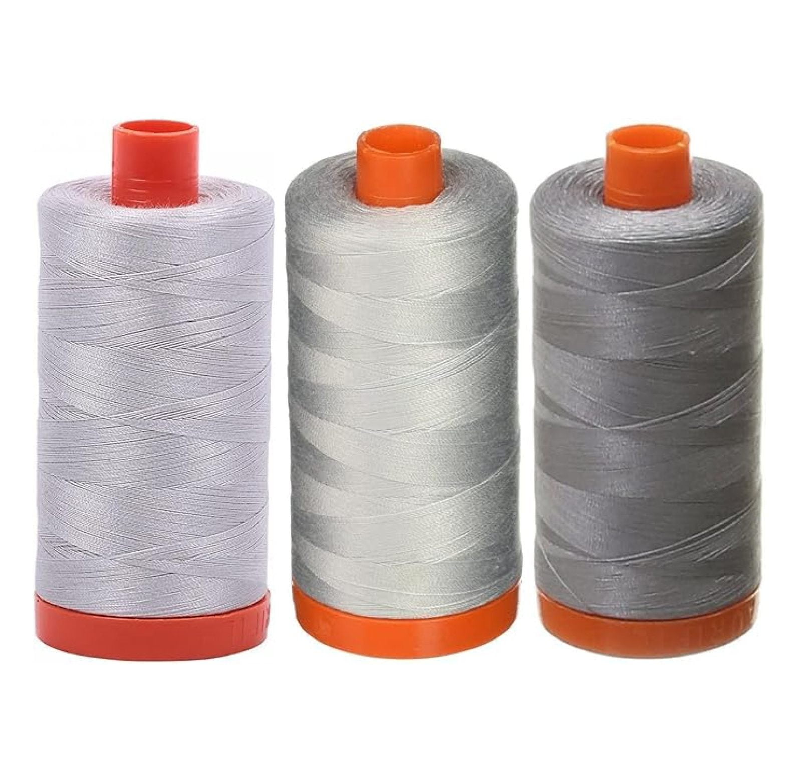 Mako Cotton Thread 3-Pack - 50WT - 1422yd Spools - Grey Solid - Long Staple Egyptian Cotton - Mercerized for Strength & Smoothness