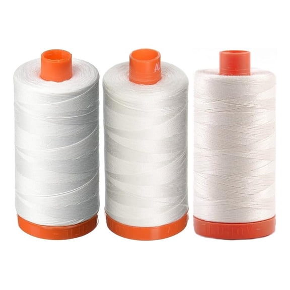 Mako Cotton Thread 3-Pack - 50WT - White, Natural White, Chalk - 1422 Yds Each - Long Staple Egyptian Cotton for Embroidery, Quilting, Serging
