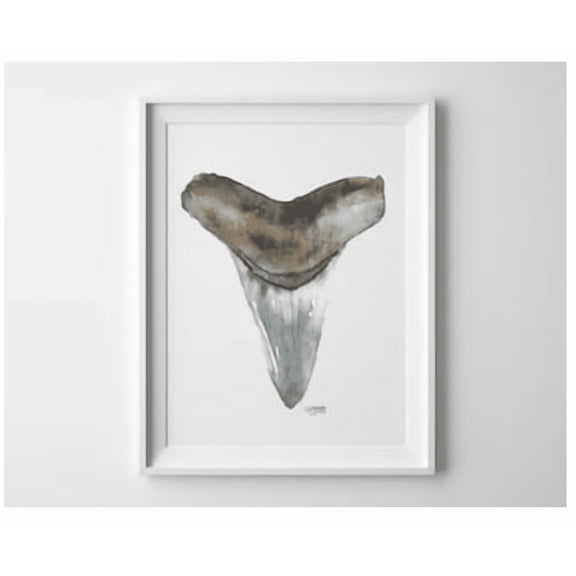 Mako Shark Tooth Poster Watercolor Style No 5 And Minimalist Art
