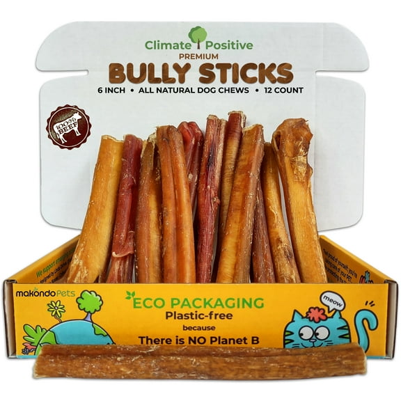Makondo Pets Bully Sticks for Dogs, 100% Natural Premium Beef, 6 Inches, 12 Pieces. Great source of protein.