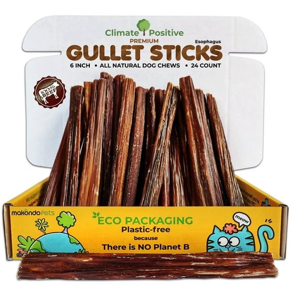 Makondo Pets Esophagus Gullet Sticks Beef Flavor Training Treats for Dogs, 6 Inches - 24 Bag