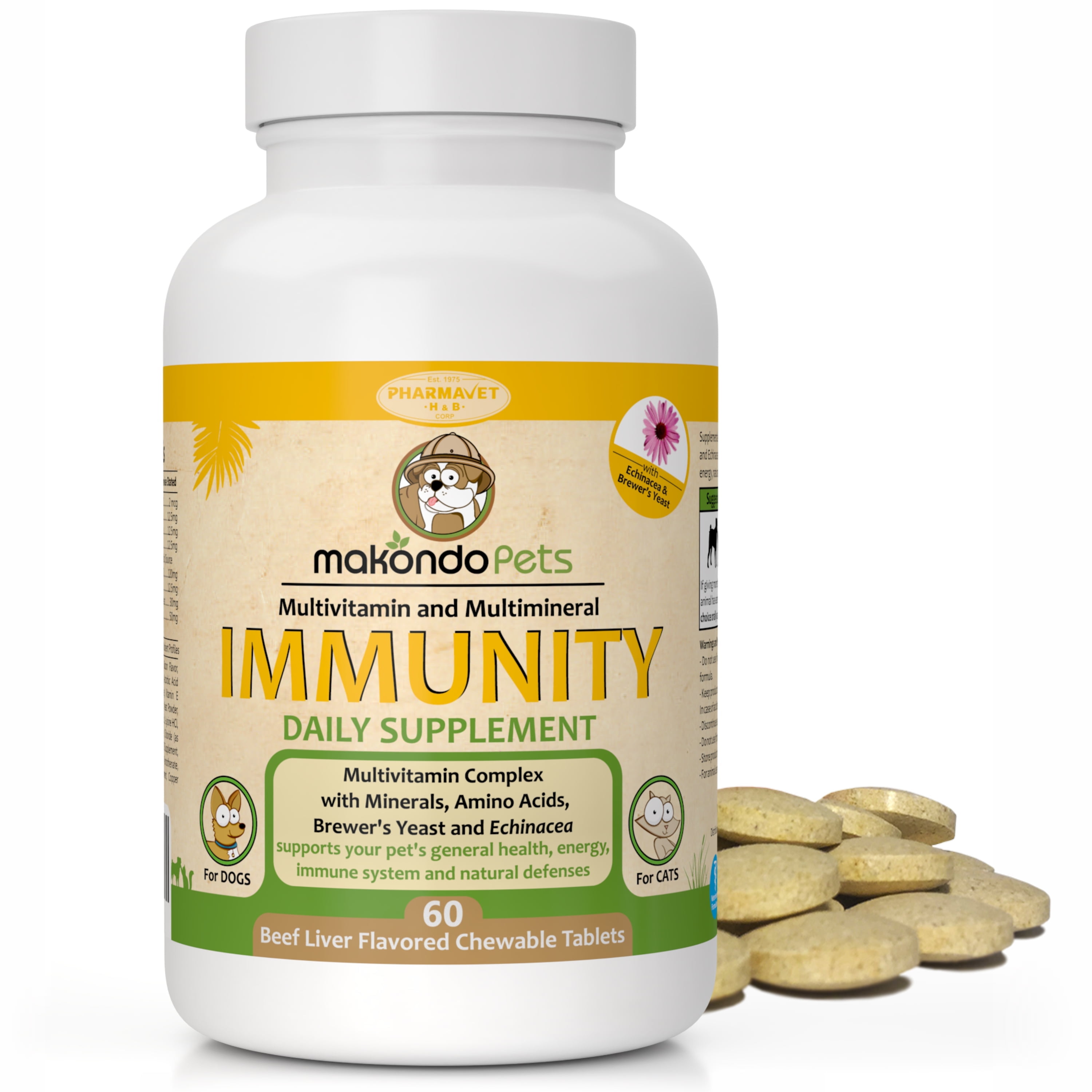 Makondo Pets Immune Support Supplement \u0026 Vitamins Beef Liver Flavor Tablets for Dogs, 60 Tablets
