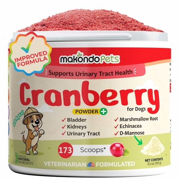 Cranberry for Dogs Powder Supplement with Vitamin C for Urinary Tract Support - Incontinence, UTI Natural Remedy, 100 ct Jar