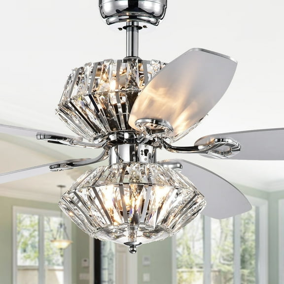 Makore Chrome Dual Lamp 52-inch Lighted Ceiling Fan w Crystal Shades (includes Remote and Light Kit)