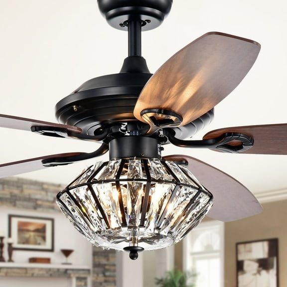 Makore Matte Black 52-inch Lighted Ceiling Fan with Crystal Shade (includes Remote and Light Kit)