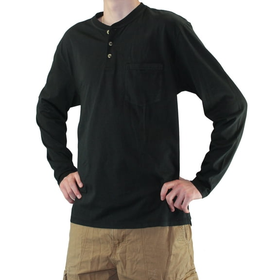 Maks Nano-Tex Spill and Stain Resistance RelaxFit Long Sleeve Pocket Henley T-Shirts
