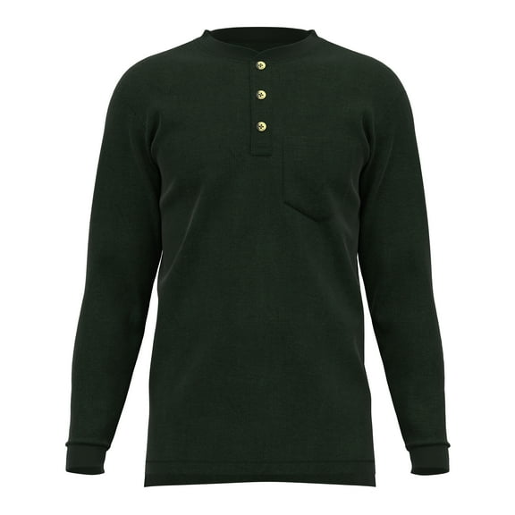 Maks Nanotex Spill and Stain Resistance Loose Fit Heavy weight Rib Knit Cotton Long Sleeve Pocket Henley T-Shirts