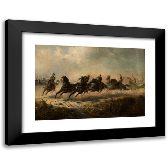 Maksymilian Gierymski 18x14 Black Modern Framed Museum Art Print Titled - Artillery Charge (From 1866 Until 1867)