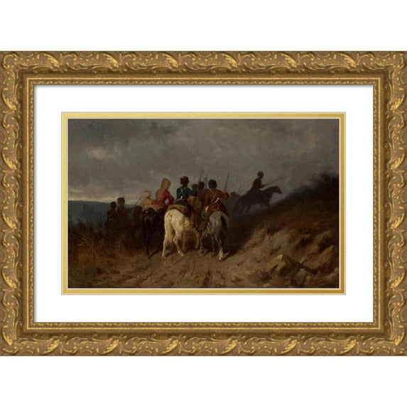 Maksymilian Gierymski 24x17 Gold Ornate Framed and Double Matted Museum Art Print Titled - Reconnaissance by Kuban Cossacks (Between 1868 and 1869)