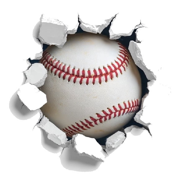 Maktem 3D Baseball Car Sticker Cracked Wall Shattered Glass Effect Design Waterproof Vinyl Decal Premium Die Cut Sports Graphics Auto Window Bumper Vehicle Tailgate Sticker Graphic