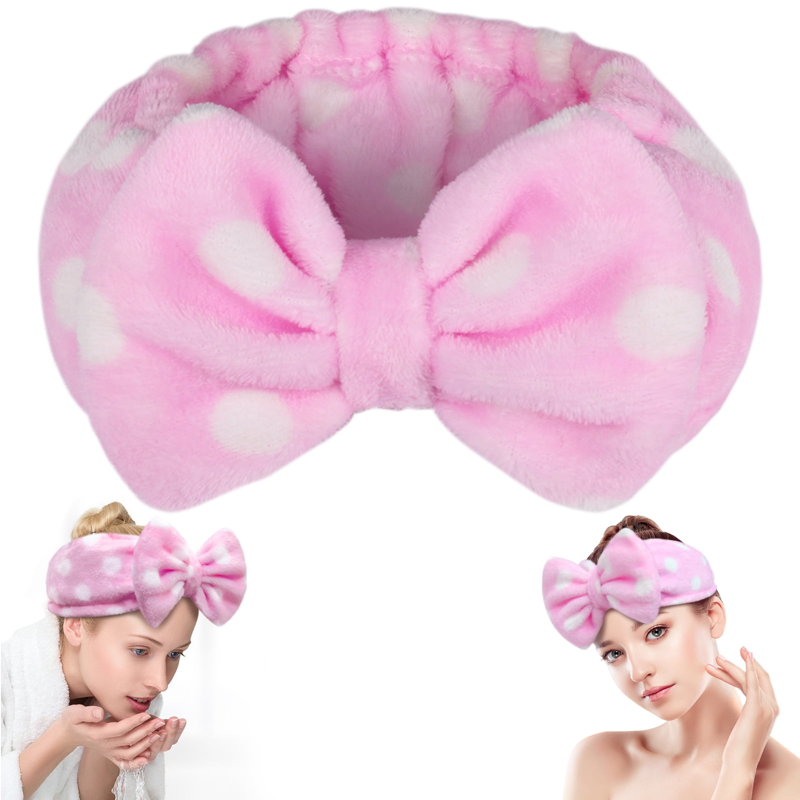 Makup Headband Skincare Headband Bowknot Elastic Hair Band For Women Makeup Face Washing Pink