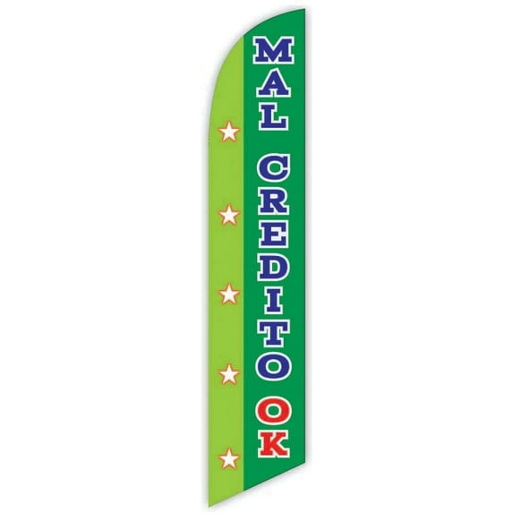 Mal Credito Ok Green Advertising Feather Flag 12ft - Replacement Flag Only Without Poleset