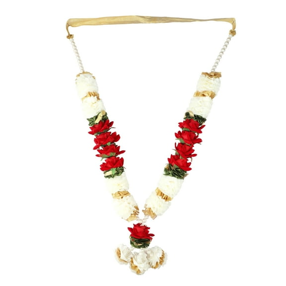 Mala Artificial Flowers Ribbon Garland Large Mala for Idol God,Pooja Sringar Articles Ornament for Multipurpose Indian Traditional Festival New year Gifts Decorations (Size:-18")(White,Red, Green)