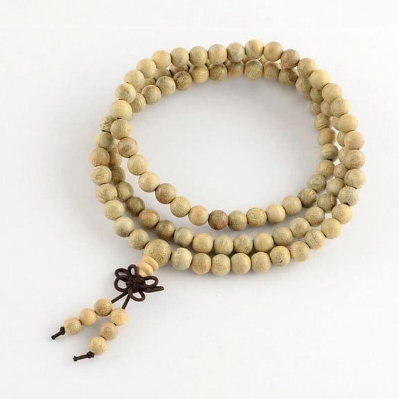 Mala Polished Bead Bracelet Natural Camphorwood Wheat Wrap Buddhist Lobster Clasp T69