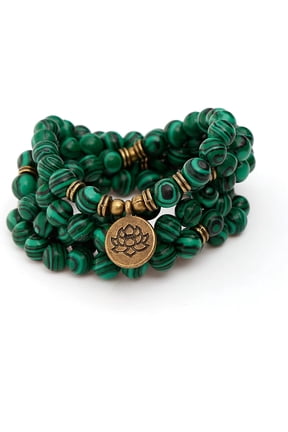 Mala Bead Strand Bracelet, 108 Buddhist Prayer Beads Yoga Meditation Green Malachite Beads Necklace Women man