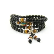 Mala Beads Multilayer Stretch Bracelet and Necklace, Black Obsidian Tiger Eye Buddhist Prayer Beads, Versatile, Unique Gift