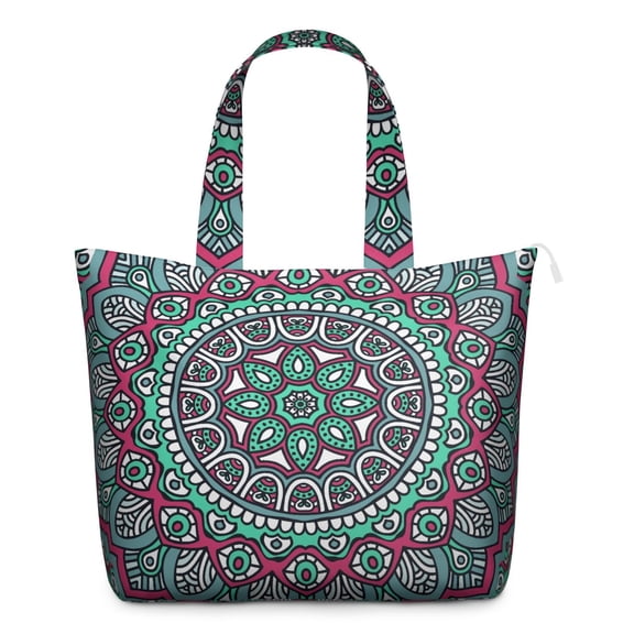 Mala Meditation Space Duffel Bag Trippy Geometric Abstract Pattern Weekender, Psychedelic Healing Tote for Women