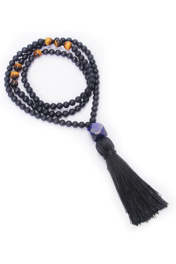 Mala Prayer Beads Necklace for Men - Protection Beaded Necklace Japa Mala Necklaces with Tassel Stone for Meditation and Yoga