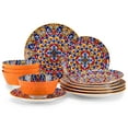thumbnail image 1 of Malacasa 12 Pcs Dinnerware Sets, Ceramic Plates and Bowls Set, Porcelain Tableware Dishwasher Microwave Safe, Serves for 4 People, Bohemian Orange, 1 of 10