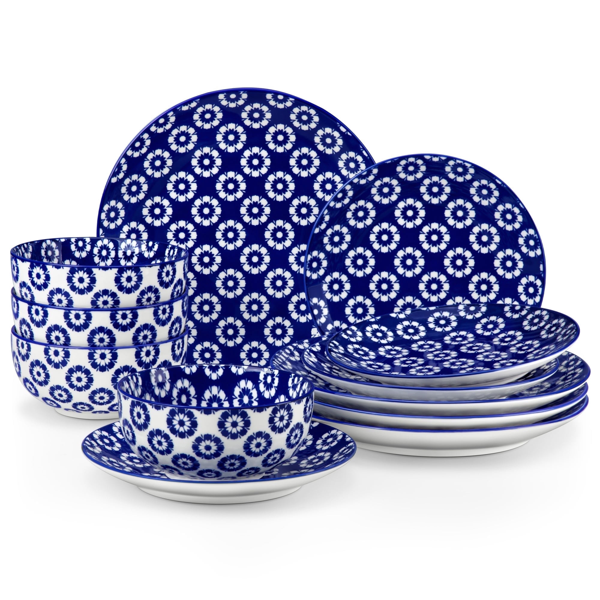 Malacasa 12 Pcs Dinnerware Sets, Ceramic Plates and Bowls Sets for 4 ...