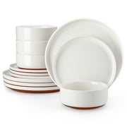 Malacasa 12 Pcs Dinnerware Sets for 4, Plates and Bowls Set, Stoneware Tableware Dishwasher Microwave Safe, White