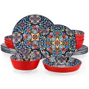 Malacasa 16 Pcs Dinnerware Sets For 4 people, Boho Plates and Bowls Set, Porcelain Tableware Dishwasher Microwave Safe, Multicolor 4