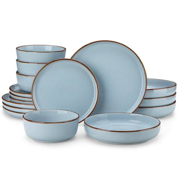 Malacasa 16 Pcs Dinnerware Sets For 4 people, Plates and Bowls Set, Stoneware Tableware Dishwasher Microwave Safe, Blue