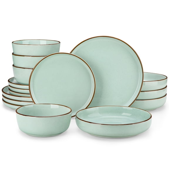 Malacasa 16 Pcs Dinnerware Sets For 4 people, Plates and Bowls Set, Stoneware Tableware Dishwasher Microwave Safe, Green