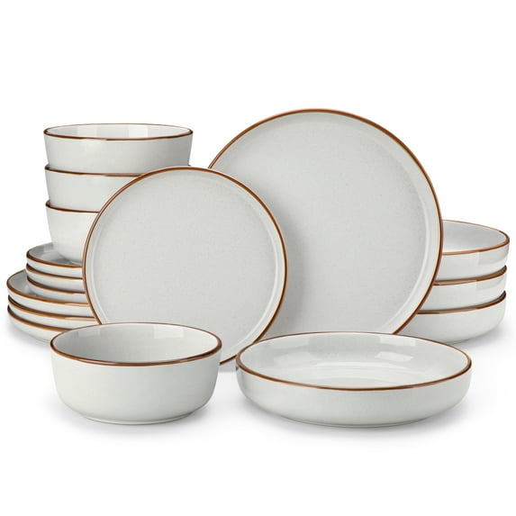 Malacasa 16 Pcs Dinnerware Sets For 4 people, Plates and Bowls Set, Stoneware Tableware Dishwasher Microwave Safe, Grey