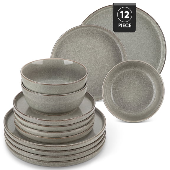 Vancasso 12pcs Dinnerware Sets, Stoneware Plates and Bowls Set, Tableware Dishwasher Microwave Safe, Serves For 4 people, Caramel color