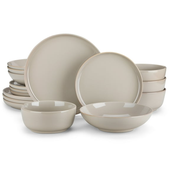 Malacasa 16 Pcs Dinnerware Sets, Stoneware Plates and Bowls Set, Tableware Dishwasher Microwave Safe, Serves For 4 people, Grey