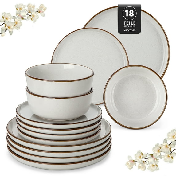 Malacasa 18 Pcs Dinnerware Sets For 6 people, Plates and Bowls Set, Stoneware Tableware Dishwasher Microwave Safe, Grey