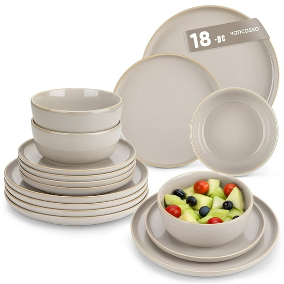 Malacasa 18 Pcs Dinnerware Sets, Stoneware Plates and Bowls Set, Tableware Dishwasher Microwave Safe, Serves for 6 People, Grey