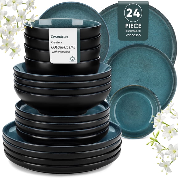 Malacasa 24 Pieces Stoneware Dinnerware Set, Stackable Plates and Bowls sets for 6, Dinner Set, Microwave & Dishwasher Safe