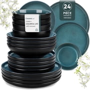 Malacasa 24 Pieces Stoneware Dinnerware Set, Stackable Plates and Bowls sets for 6, Dinner Set, Microwave & Dishwasher Safe