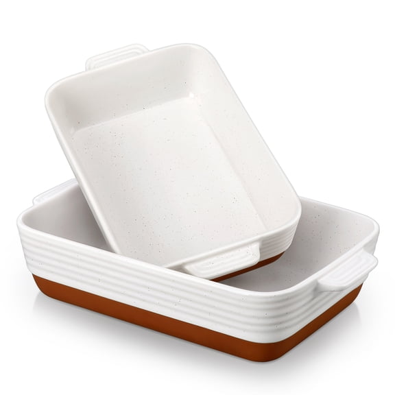 Malacasa Casserole Bakeware Dish Set for Oven, Ceramic Baking Dish Set, Lasagna Pan Set with Handles, Porcelain Baking Pan Deep, Bakeware for Baking, Cooking, Wedding Gift, Set of 2