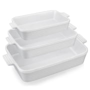 MALACASA Ceramic Bakeware Set, 3pcs Porcelain Baking Dish Set, Rectangular Lasagna Pans Casserole Baking Pans Set for Baking, Cooking, Kitchen, Cake Dinner