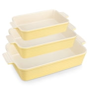 MALACASA Ceramic Bakeware Set, 3pcs Porcelain Baking Dish Set, Rectangular Lasagna Pans Casserole Baking Pans Set for Baking, Cooking, Kitchen, Cake Dinner