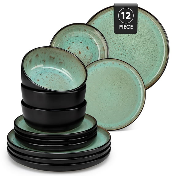 Malacasa Dinnerware Sets For 4, Stoneware Plates and Bowls Set, dinner set, Tableware Dishwasher Microwave Safe, Green